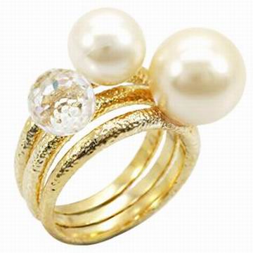 SWAROVSKI PEARL+CRYSTAL 3 RINGS SET -sz10